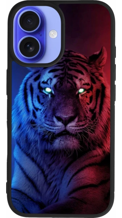 Coque iPhone 16 - Silicone rigide noir Tiger Blue Red