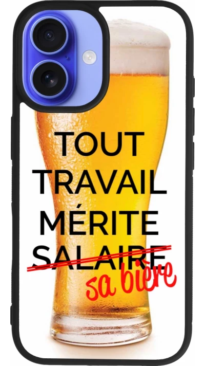 Coque iPhone 16 - Silicone rigide noir Tout travail mérite sa bière
