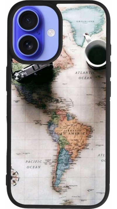Coque iPhone 16 - Silicone rigide noir Travel 01