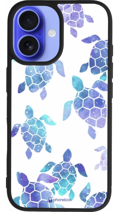 iPhone 16 Case Hülle - Silikon schwarz Turtles pattern watercolor