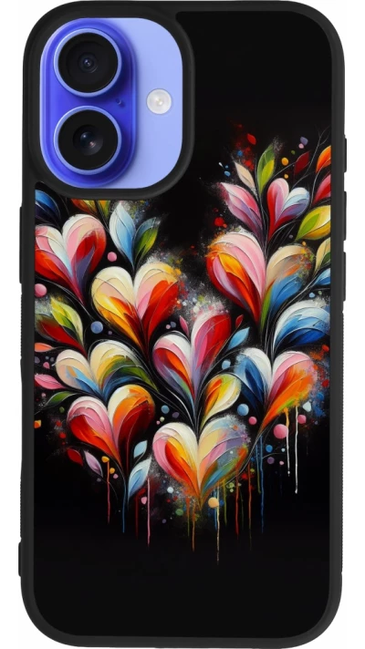 Coque iPhone 16 - Silicone rigide noir Valentine 2024 Coeur Noir Abstrait