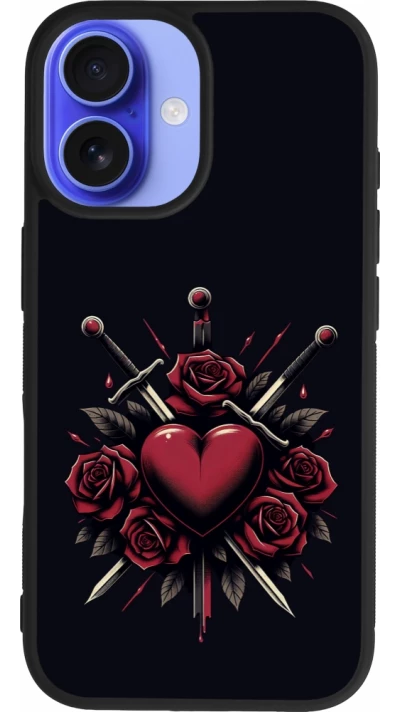 Coque iPhone 16 - Silicone rigide noir Valentine 2024 gothic love