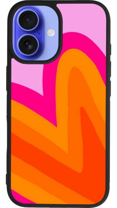 Coque iPhone 16 - Silicone rigide noir Valentine 2024 heart gradient