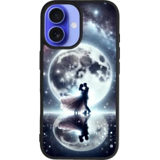 Coque iPhone 16 - Silicone rigide noir Valentine 2024 Love under the moon