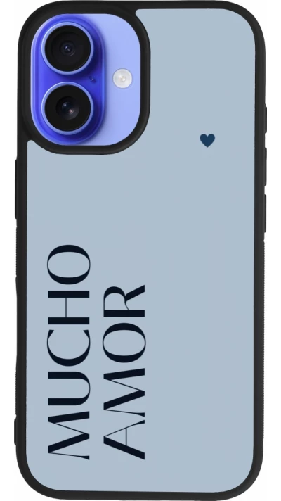 Coque iPhone 16 - Silicone rigide noir Valentine 2024 mucho amor azul