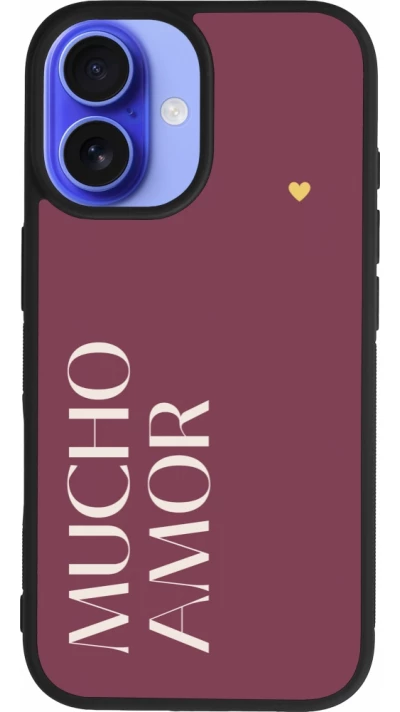Coque iPhone 16 - Silicone rigide noir Valentine 2024 mucho amor rosado