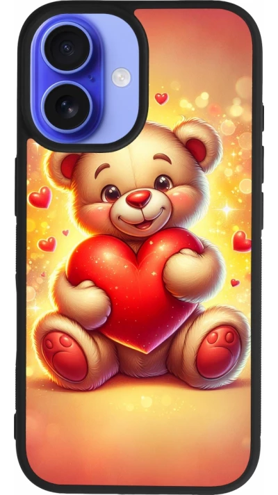 Coque iPhone 16 - Silicone rigide noir Valentine 2024 Teddy love