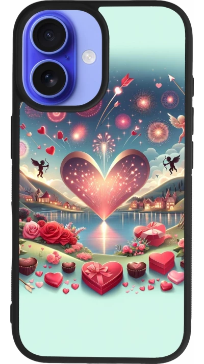Coque iPhone 16 - Silicone rigide noir Valentine 2025 Chic