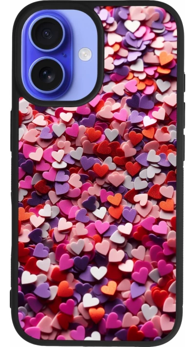 Coque iPhone 16 - Silicone rigide noir Valentine 2025 Confetti
