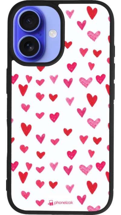 Coque iPhone 16 - Silicone rigide noir Valentine 2022 Many pink hearts