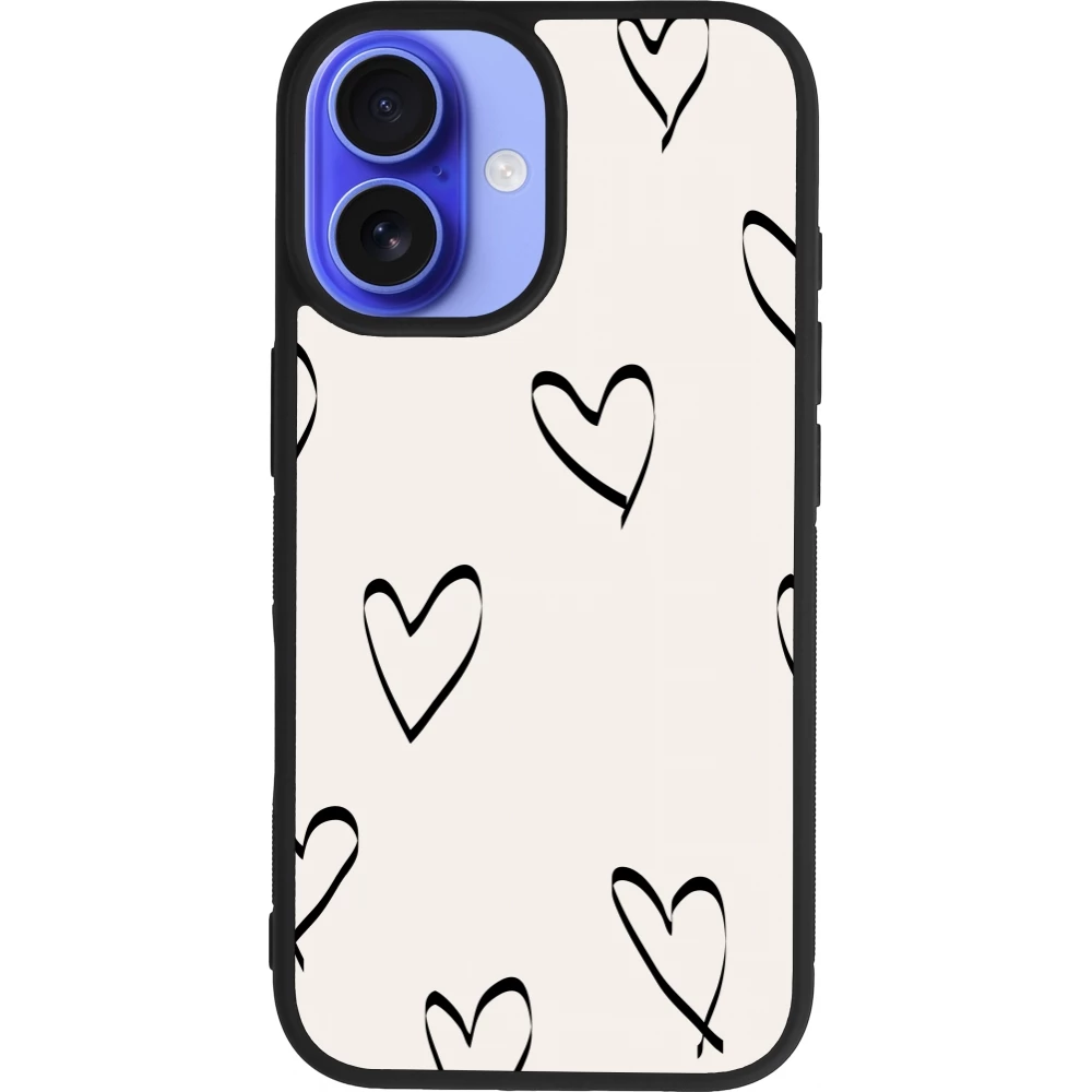 Coque iPhone 16 - Silicone rigide noir Valentine 2023 minimalist hearts