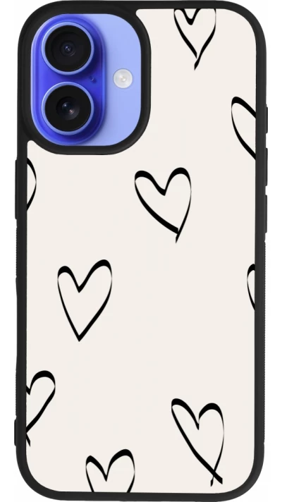 Coque iPhone 16 - Silicone rigide noir Valentine 2023 minimalist hearts