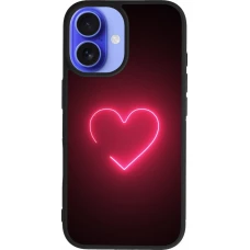 Coque iPhone 16 - Silicone rigide noir Valentine 2023 single neon heart