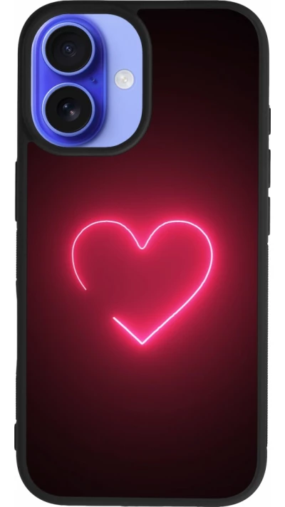 Coque iPhone 16 - Silicone rigide noir Valentine 2023 single neon heart