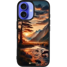 Coque iPhone 16 - Silicone rigide noir Valley Sunset Deer Tree