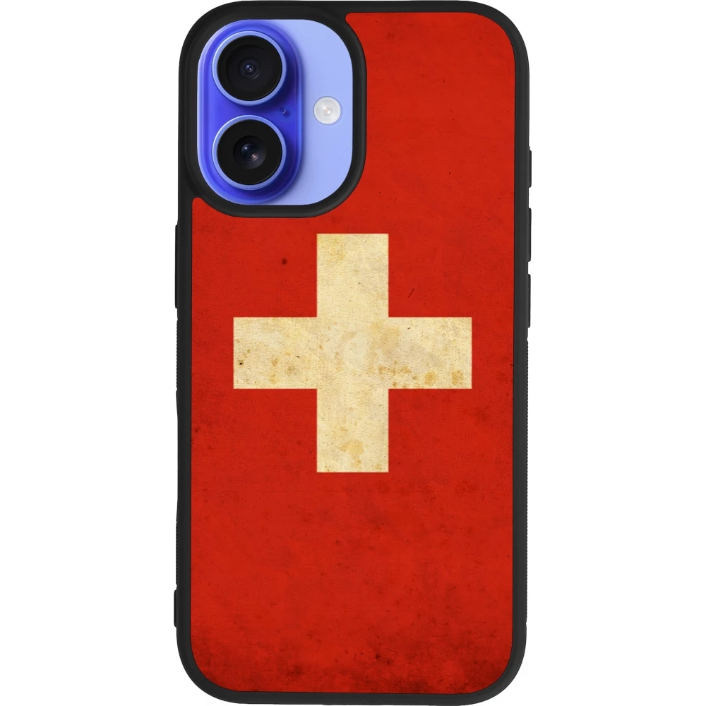 iPhone 16 Case Hülle - Silikon schwarz Vintage Flag SWISS