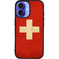iPhone 16 Case Hülle - Silikon schwarz Vintage Flag SWISS