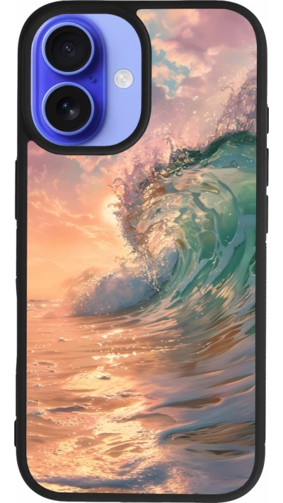 Coque iPhone 16 - Silicone rigide noir Wave Sunset
