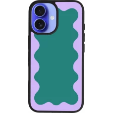 Coque iPhone 16 - Silicone rigide noir Wavy Rectangle Green Purple