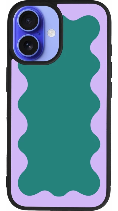 Coque iPhone 16 - Silicone rigide noir Wavy Rectangle Green Purple