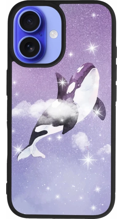 Coque iPhone 16 - Silicone rigide noir Whale in sparking stars
