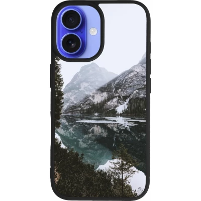 Coque iPhone 16 - Silicone rigide noir Winter 22 snowy mountain and lake