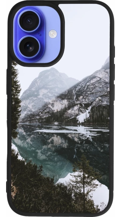 Coque iPhone 16 - Silicone rigide noir Winter 22 snowy mountain and lake