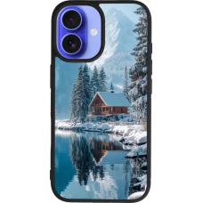 iPhone 16 Case Hülle - Silikon schwarz Winter 25 Winter house forest day