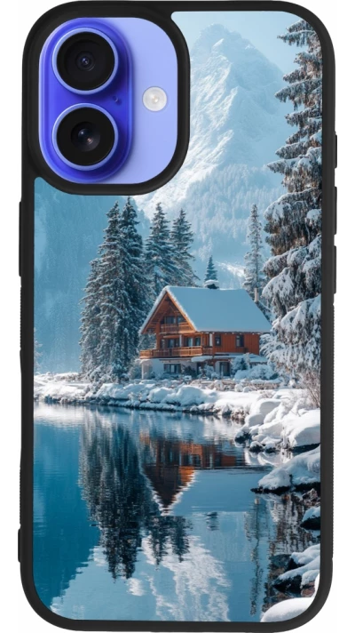 Coque iPhone 16 - Silicone rigide noir Winter 25 Winter house forest day