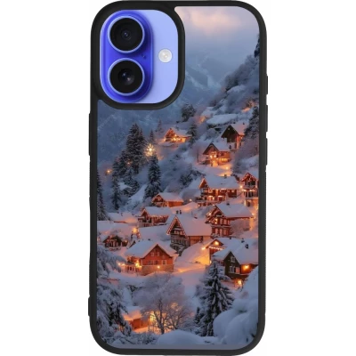Coque iPhone 16 - Silicone rigide noir Winter 25 Winter snowy village