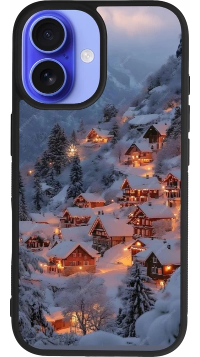 Coque iPhone 16 - Silicone rigide noir Winter 25 Winter snowy village