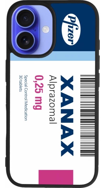 Coque iPhone 16 - Silicone rigide noir Xanax Alprazolam 2025