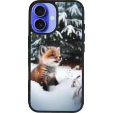 Coque iPhone 16 - Silicone rigide noir Noël 2023 Renardeau sapin