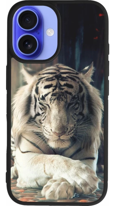 Coque iPhone 16 - Silicone rigide noir Zen Tiger
