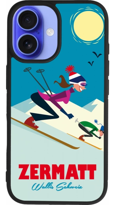 Coque iPhone 16 - Silicone rigide noir Zermatt Ski Downhill