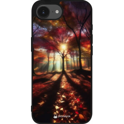 Coque iPhone 17e / 16e - Silicone rigide noir Automne doré glare