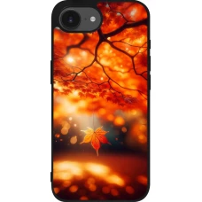 Coque iPhone 17e / 16e - Silicone rigide noir Automne Magique Orange