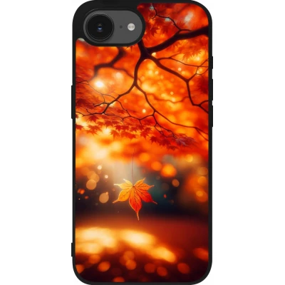 Coque iPhone 17e / 16e - Silicone rigide noir Automne Magique Orange