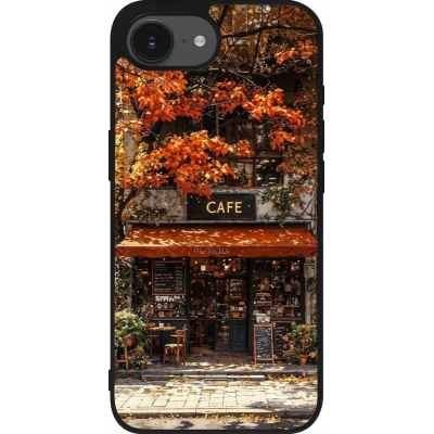 Coque iPhone 17e / 16e - Silicone rigide noir Autumn 25 Coffee shop