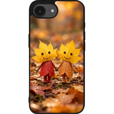 Coque iPhone 17e / 16e - Silicone rigide noir Autumn 26 Couple of leaves