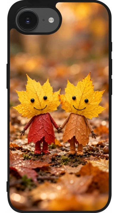 iPhone 17e / 16e Case Hülle - Silikon schwarz Autumn 26 Couple of leaves