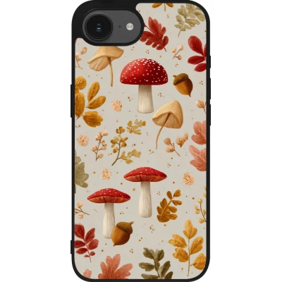 iPhone 17e / 16e Case Hülle - Silikon schwarz Autumn 26 Mushrooms and leaves