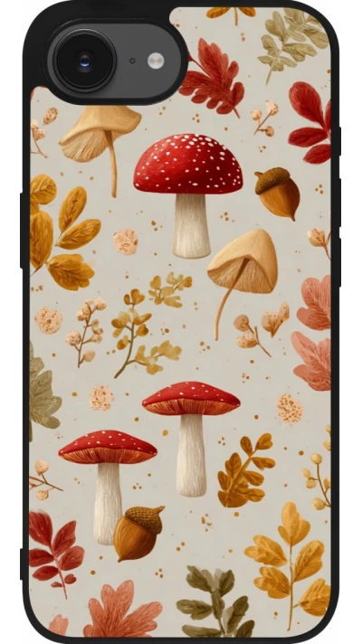 iPhone 17e / 16e Case Hülle - Silikon schwarz Autumn 26 Mushrooms and leaves