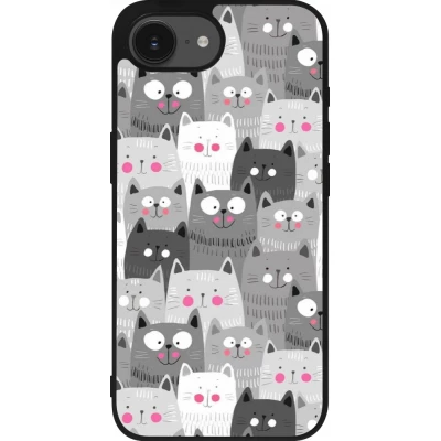 Coque iPhone 17e / 16e - Silicone rigide noir Chats gris troupeau