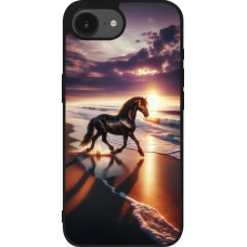 Coque iPhone 17e / 16e - Silicone rigide noir Cheval majestueux plage