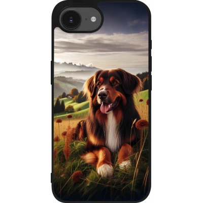 Coque iPhone 17e / 16e - Silicone rigide noir Chien Campagne Suisse