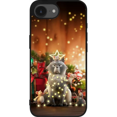 Coque iPhone 17e / 16e - Silicone rigide noir Christmas 25 Xmas Cat
