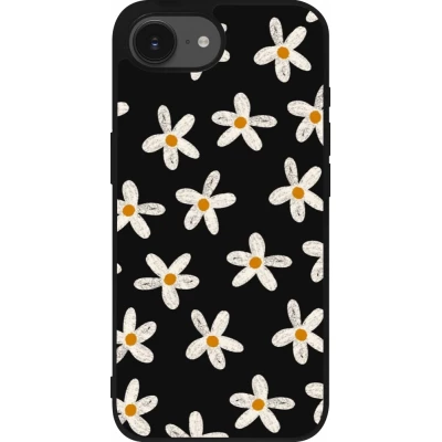Coque iPhone 17e / 16e - Silicone rigide noir Easter 2024 white on black flower