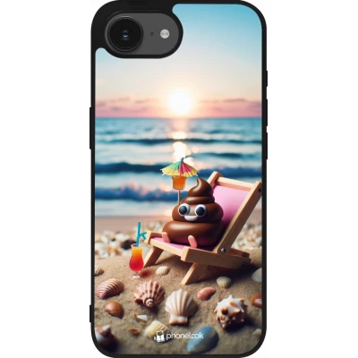Coque iPhone 17e / 16e - Silicone rigide noir Emoji caca sur chaise longue
