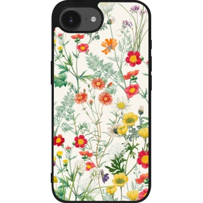 Coque iPhone 17e / 16e - Silicone rigide noir Flora Botanical Wildlife